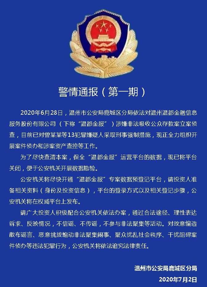 温报集团旗下又一p2p温都金服被立案13人被刑事强制报案平台上线